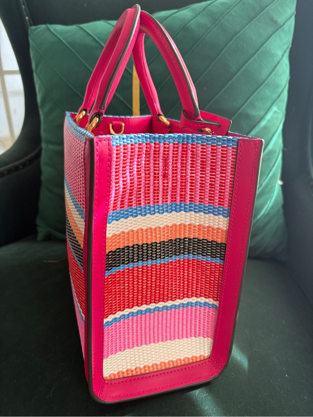 Kate Spade Manhattan Small Tote and Crossbody with Pink Multicolored Stripes - Picture 6 of 8